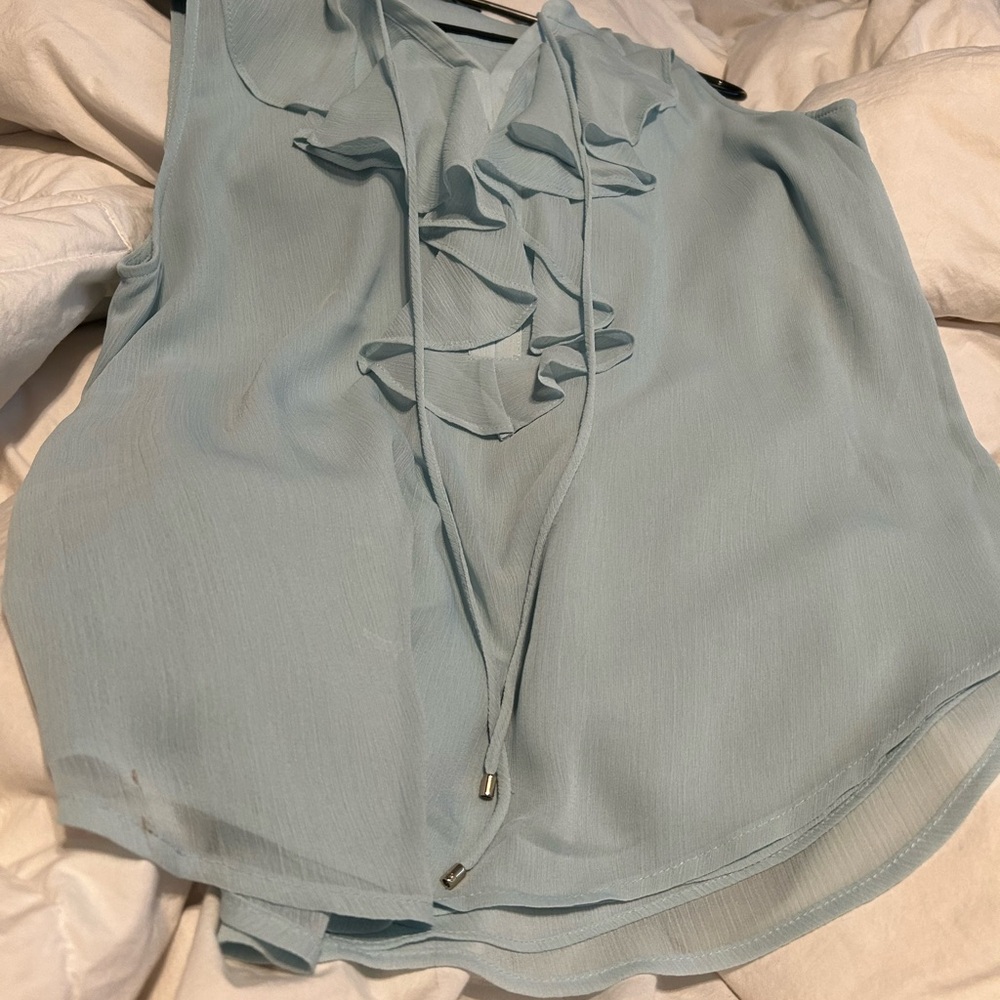 Tommy Hilfiger Light Blue Ruffled Tie Front Blouse